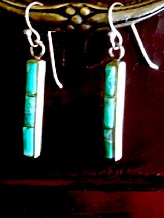 Vintage Zuni 925 sterling silver channel inlay turquoise drop/dangle earrings 5g 2