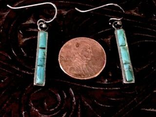 Vintage Zuni 925 sterling silver channel inlay turquoise drop/dangle earrings 5g 3