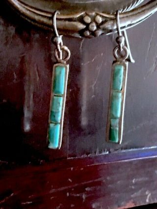 Vintage Zuni 925 sterling silver channel inlay turquoise drop/dangle earrings 5g 5