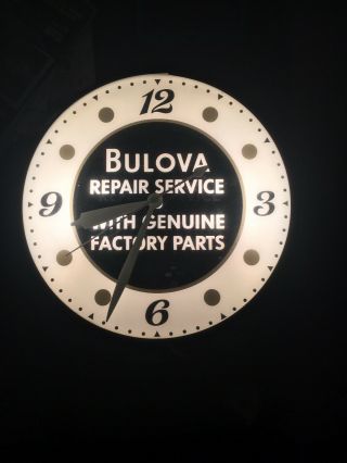 Vintage 1950s Bulova Watches Repair Service Jewelry Pam Electric Wall Clock