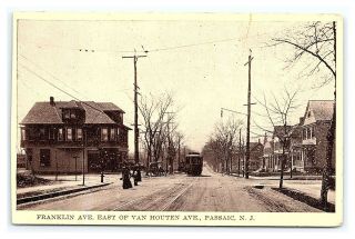 Vintage Postcard Franklin Ave East Street Car Trolley Passaic Nj F0