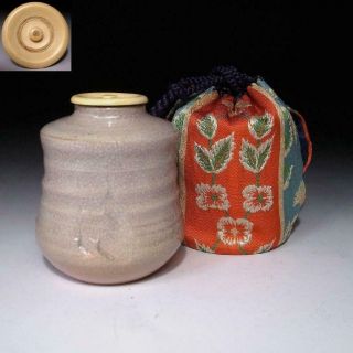 Fq19: Vintage Japanese Pottery Tea Caddy With High - Class Lid,  Seto Ware