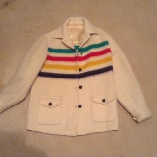 Vintage Hudson Bay Co.  Wool Blanket 4 Colored Stripe Jacket Coat Women 