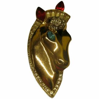 Vintage Early Coro Craft Gold Vermeil Sterling Horse Head Fur Clip Pin Broach