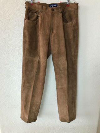 Polo Ralph Lauren Brown Suede Leather Pants Lined Dungarees Mens Sz 32 Rare