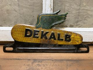 Vintage Old Dekalb Embossed License Plate Topper Sign Farm Seed Corn