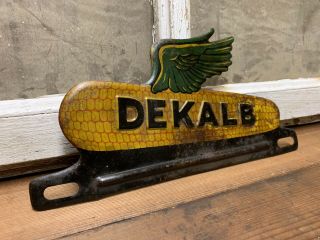 Vintage Old Dekalb Embossed License Plate Topper Sign Farm Seed Corn 2