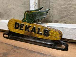 Vintage Old Dekalb Embossed License Plate Topper Sign Farm Seed Corn 3