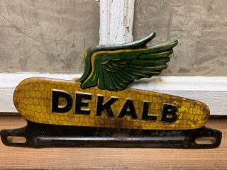 Vintage Old Dekalb Embossed License Plate Topper Sign Farm Seed Corn 4