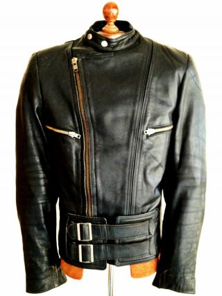 Vtg 70s Leather German Police Motorcycle Biker Cafe Racer Bike Jacket Coat M/l