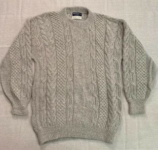 Vtg John Kramon & Co Marin Men’s Large L 100 Alpaca Gray Hand Knitted Sweater