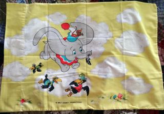 Vintage Disney Dumbo Twin Size Sheet Set 1 Pillowcase Flat Fitted Movie Circus
