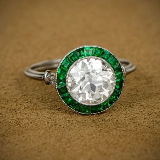 Vintage Art Deco Round 2.  45 Ct Diamond Sapphire Antique Engagement Ring 6odxg