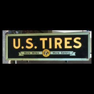 Vintage Us Tires Metal Banner Sign 56 " By 18 " Advertising Estate Fresh Pu Only