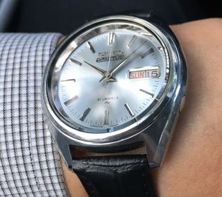 Vintage 1972 Year Model Seiko 5 Actus,  21 Jewels,  Automatic,  Bluish Gray Dial