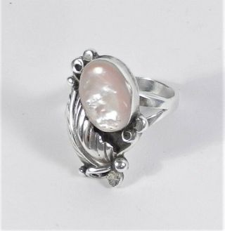 Unsigned - Sterling Silver Pink Mother - Of - Pearl Ring - Size 8 1/4 - Vintage