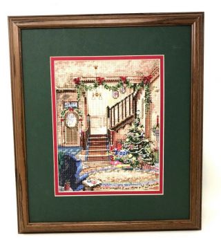Vtg Handmade French Country Victorian Christmas Petit Point Needlepoint Framed