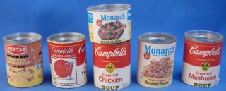 6 Vtg Miniature Play Food Cans Advertising Grocery Toys,  Campbell,  Soups,  More