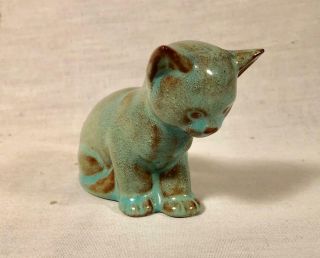Vintage Green Nicodemus Pottery Cat Kitten Figurine