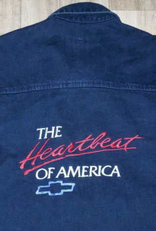 Vtg 90s Chevrolet Chevy Heartbeat Of America Embroidered Denim Jean Jacket Sz M
