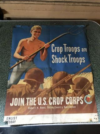 Antique Wwii Recruitment Poster Join The U.  S.  Crop Corps 1943