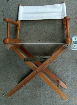 Vintage 35 " Wood & Canvas Brown & Tan Folding Directors Chair Seat