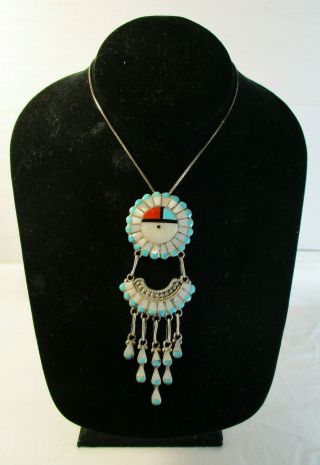 Vintage Signed Zuni Sun Face Necklace & Pin Combination 183