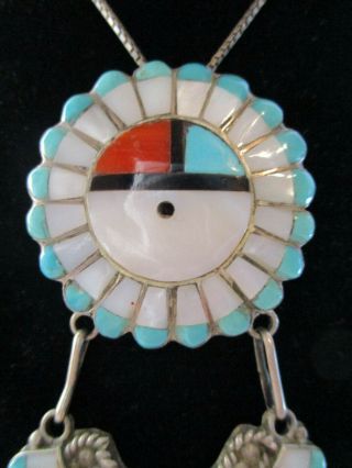 Vintage Signed Zuni Sun Face Necklace & Pin Combination 183 2