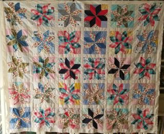 Vintage Star Patchwork Quilt Top Queen Country Shabby Chic Tablecloth Blanket