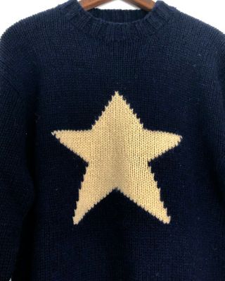 Rare Vintage Polo Ralph Lauren Sweater Medium M Star Wool Hand Knit Navy Blue 2