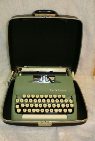 Vintage Smith Corona Green Sterling Typewriter With Case For Repair