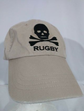 Vtg Rugby Polo Ralph Lauren Hat Skull And Crossbones Leather Strapback Hat Cap