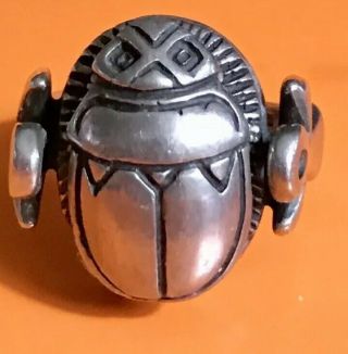 Vtg 925 Sterling Silver Scarab Poison Box Ring Ankh Cross Detailed Size 10