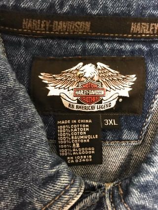 Harley - Davidson Motorcycles Bar & Shield Logo Denim Jacket Men’s Size 3XL 6