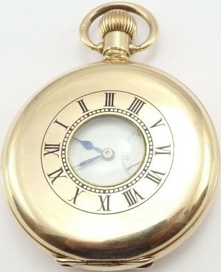 Antique Gold Plated Swiss 17 Jewelled 1/2 Hunter Pocket Watch Good Order