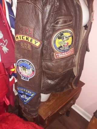 DISNEY - MICKEY MOUSE FLYING ACES LTD.  ED LEATHER BOMBER Vtg Patches Rare Limited 2
