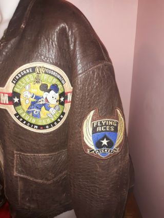 DISNEY - MICKEY MOUSE FLYING ACES LTD.  ED LEATHER BOMBER Vtg Patches Rare Limited 3