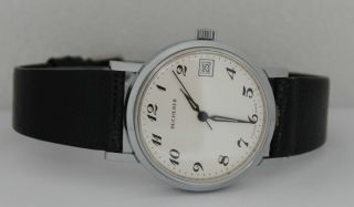 Vintage Bucherer Hand Winding Stainless Steel White Dial 34mm Circa 1960s Watch 3