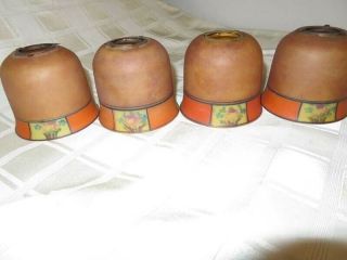 4 Vintage Art Deco Reverse Painted Brown Marbled Satin Glass Lamp Shades