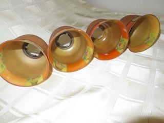 4 Vintage Art Deco Reverse Painted Brown Marbled Satin Glass Lamp Shades 2