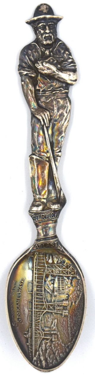 Collectible Souvenir Struck Gold Spoon Sterling Silver Spokane Falls Washington