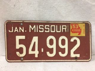 Vintage 1953 Missouri License Plate