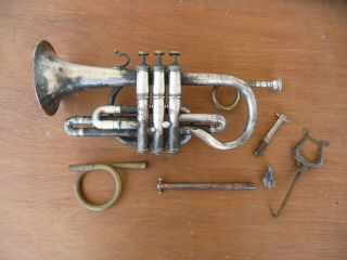 Rare Old French Cornet Besson Around 1870 Great Player,  Complete Set