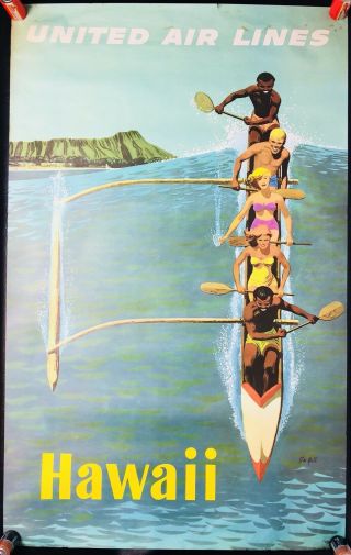 Vintage United Airlines Hawaii Poster - Stan Galli - Outrigger Canoe Mc