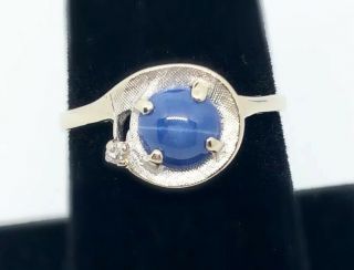 Estate 14k Wg Cornflower Blue Star Sapphire & Diamond Ring Sz 9.  25 2.  9g