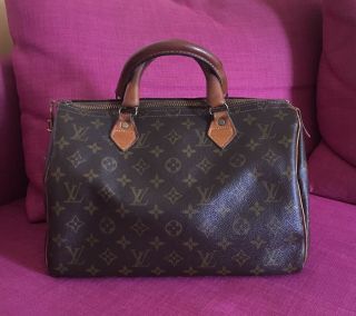 Louis Vuitton Speedy 30 Monogram French Company Talon Zipper Paper Tag Auth Vtg