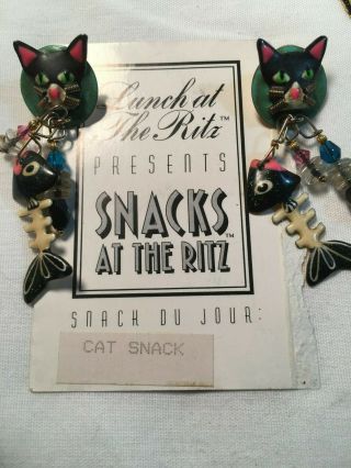 Lunch At The Ritz " Cat Snack " Vintage Earrings