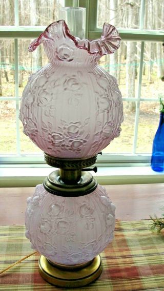 Vintage Fenton Glass Gwtw Gone With The Wind Empress Rose Electric Lamp 23 "