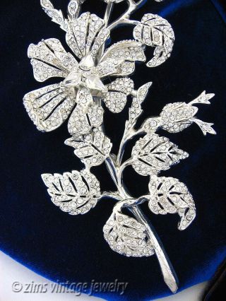 JOAN RIVERS Edwardian LARGE Silver rhinestone FLORAL Flower diamante PIN brooch 3