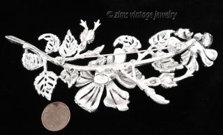 JOAN RIVERS Edwardian LARGE Silver rhinestone FLORAL Flower diamante PIN brooch 4